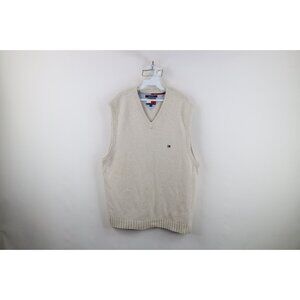 Vintage 90s Tommy Hilfiger Mens XL Heavyweight Cotton Knit Sweater Vest Beige